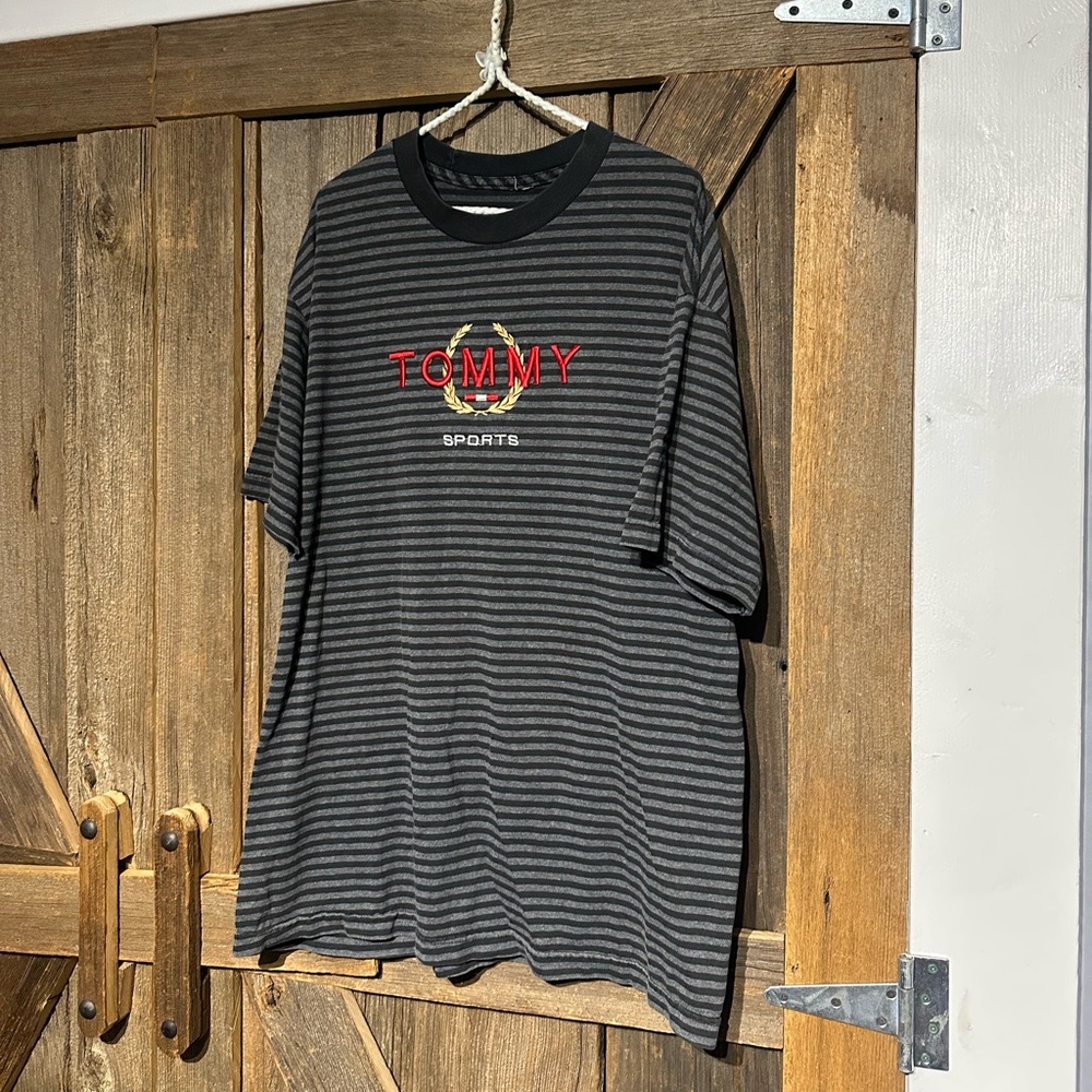 Vintage 90’s Bootleg Tommy Hilfiger Striped t Shirt Embroidered Graphic - XL